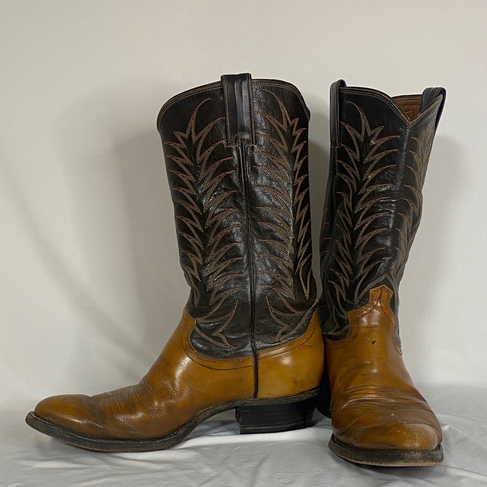 Justin Boots Two-Tone Brown and Black Leather Cowboy Boots